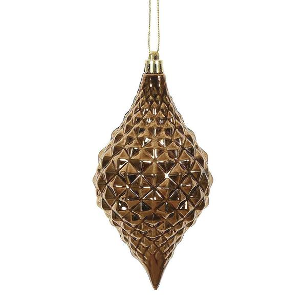 6" Mocha Shiny Diamond Drop Ornament (4 pack)