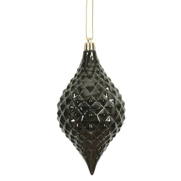 6" Gunmetal Shiny Diamond Drop Ornament (4 pack)