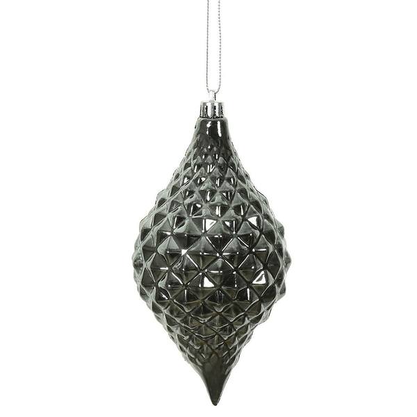 6" Pewter Shiny Diamond Drop Ornament (4 pack)