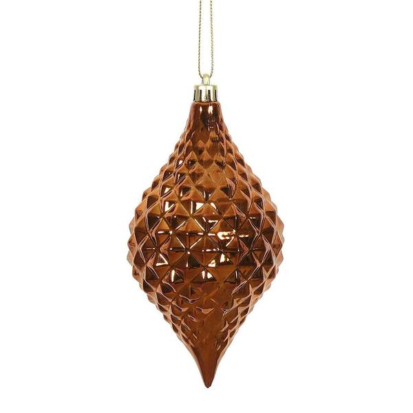 6" Copper Shiny Diamond Drop Ornament (4 pack)