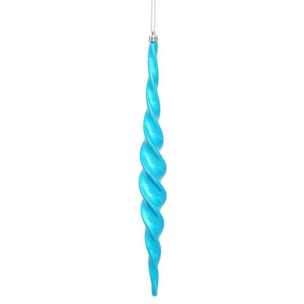 14.6" Turquoise Shiny Spiral Icicle Ornament (2 pack)