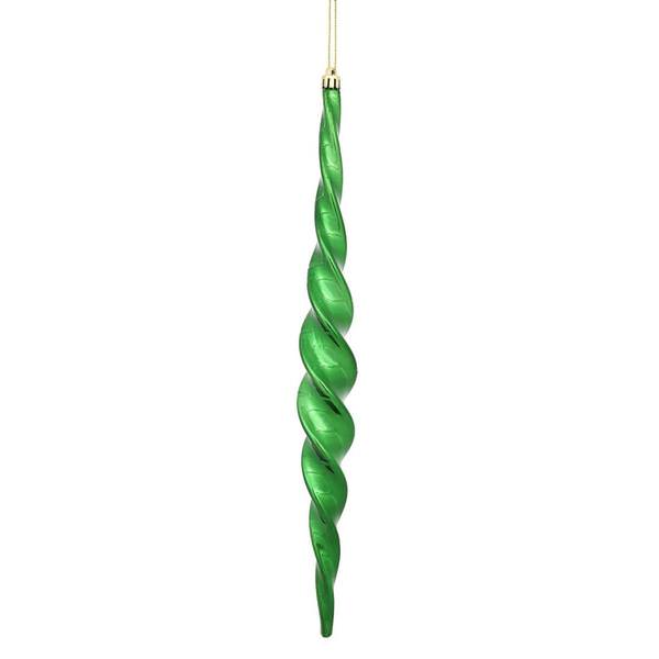 14.6" Emerald Shiny Spiral Icicle Ornament (2 pack)