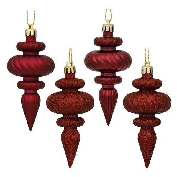 4" Burgundy 4 Assorted Finish Finial Ornament (Set of 8)
