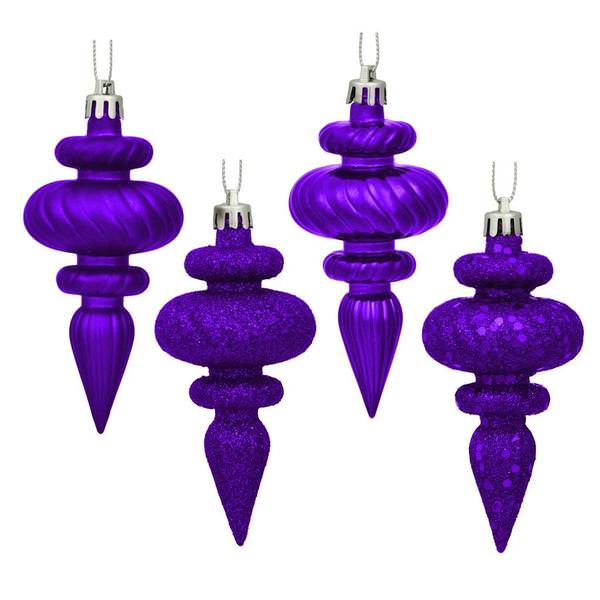 4" Purple 4 Assorted Finish Finial Ornament (Set of 8)