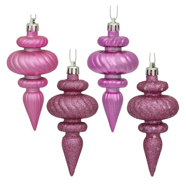 4" Orchid 4 Assorted Finish Finial Ornament (Set of 8)
