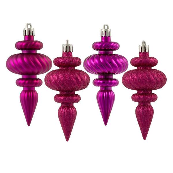 4" Fuchsia Assorted Finish Finial Ornament (8 pack)