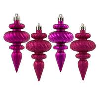Vickerman 4" Fuchsia Assorted Finish Finial Ornament (8 pack)