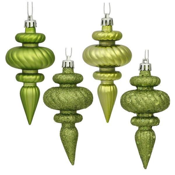 4" Lime 4 Assorted Finish Finial Ornament (Set of 8)