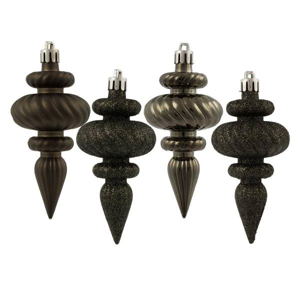 4" Gunmetal Assorted Finish Finial Ornament (8 pack)