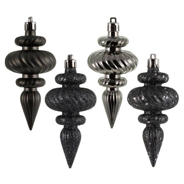 4" Pewter 4 Assorted Finish Finial Ornament (8 pack)
