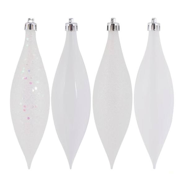 5.5" White Drop 4 Assorted Finish Ornament (Set of 8)