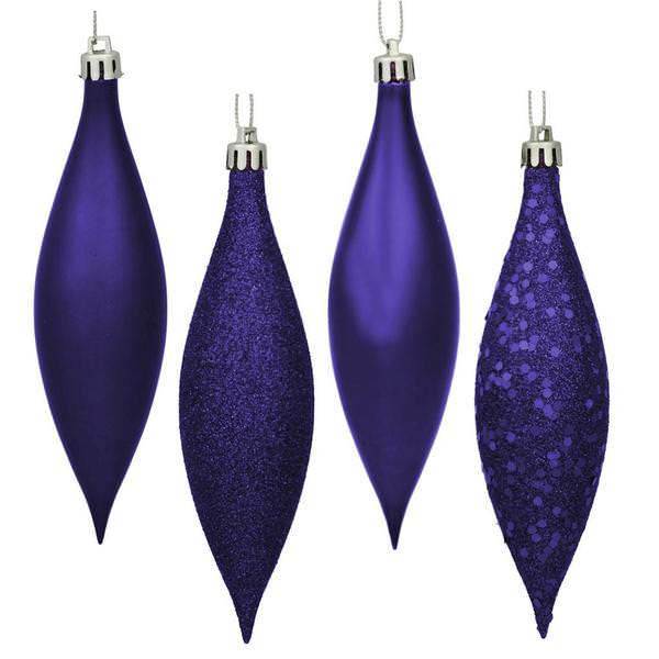 5.5" Purple Finial 4 Assorted Finish Ornament (Set of 8)