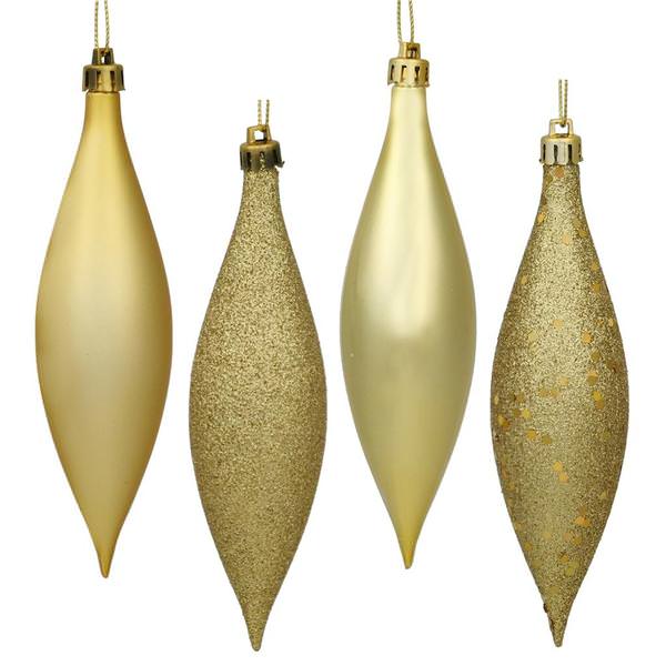 5.5" Gold Finial 4 Assorted Finish Ornament (Set of 8)