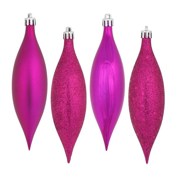 5.5" Fuchsia 4 Assorted Finish Drop  Ornament (8 pack)