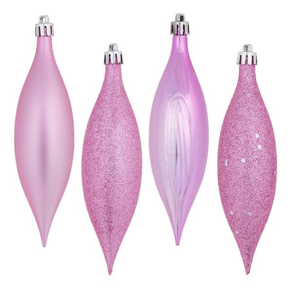 5.5" Pink 4 Assorted Finish Drop Ornament (8 pack)