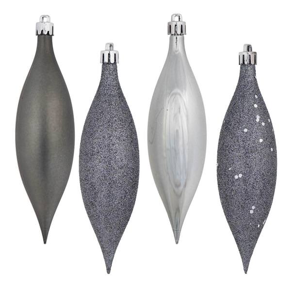 5.5" Pewter 4 Assorted Finish Drop Ornament (8 pack)