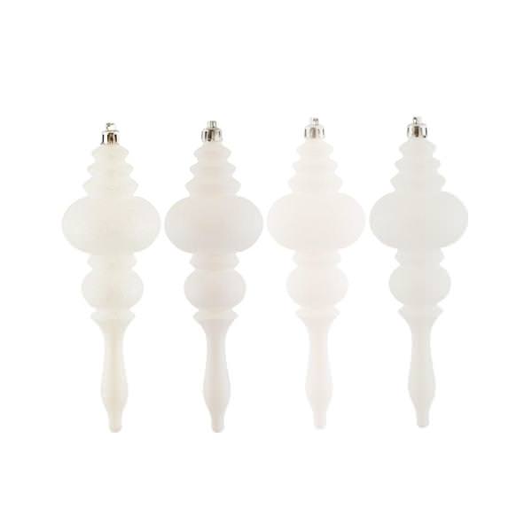 7" White 4 Assorted Finish Finial Ornament (Set of 8)