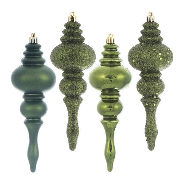 7" Moss Green 4 Assorted Finish Finial Ornament (8 pack)