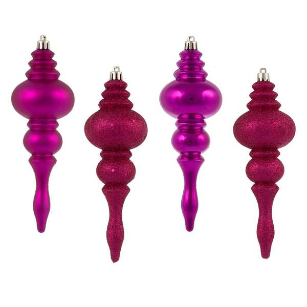 7" Fuchsia Assorted Finish Finial Ornament (8 pack)