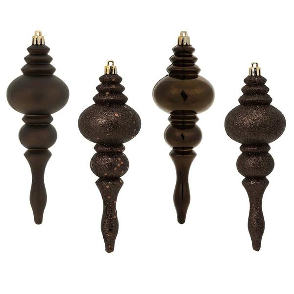 7" Chocolate 4 Assorted Finish Finial Ornament (8 pack)
