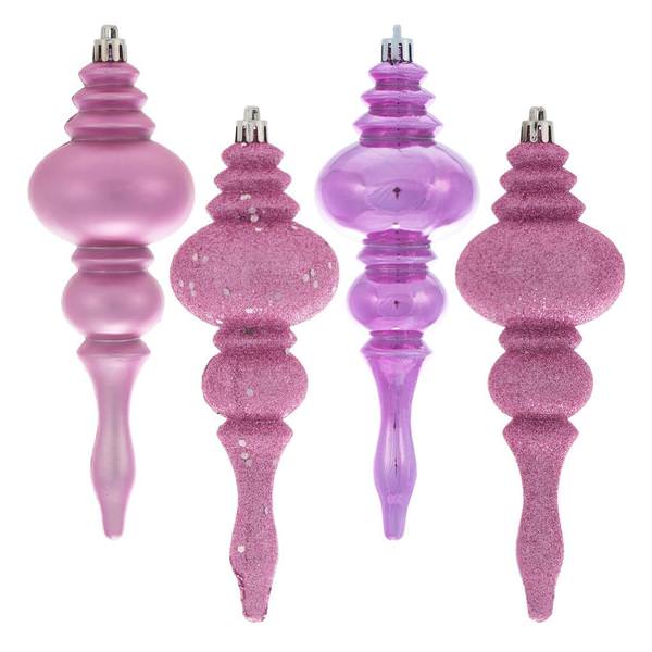 7" Pink 4 Assorted Finish Finial Ornament (8 pack)