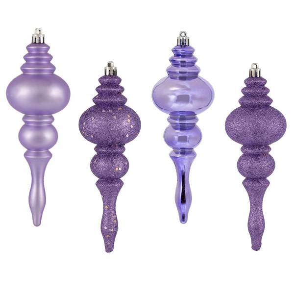 7" Lavender 4 Assorted Finish Finial Ornament (8 pack)