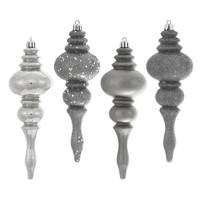 Vickerman 7" Pewter 4 Assorted Finish Finial Ornament (8 pack)