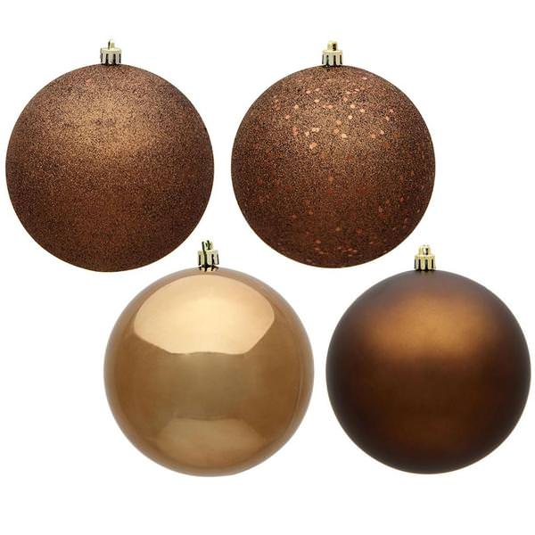 4" Mocha Ball 4 Assorted Finishes Ornament (Set of 12)