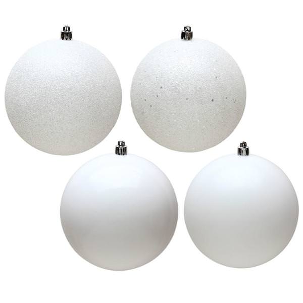 4.75" White Assorted Ball Ornament (Set of 4)