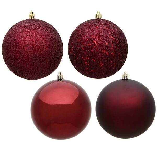 6" Burgundy 4 Assorted Finishes Ball Ornament (Set of 4)