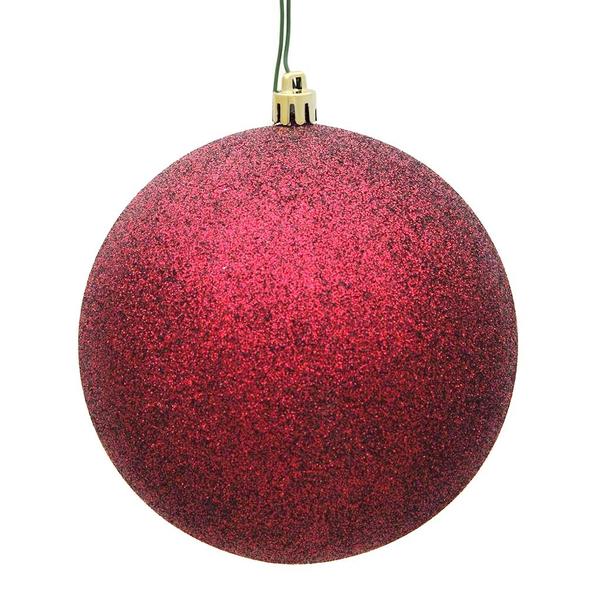6" Burgundy Glitter Ball Christmas Ornament (4 pack)