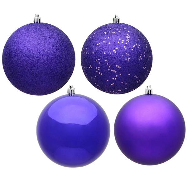 6" Purple 4 Assorted Finishes Ball Ornament (Set of 4)