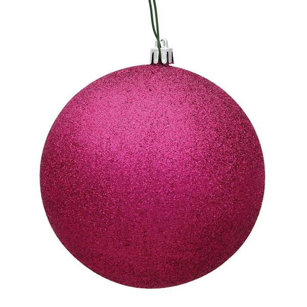 6" Fuchsia Glitter Ball Christmas Ornament (4 pack)