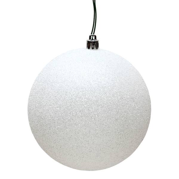 8" White Glitter Ball Ornament