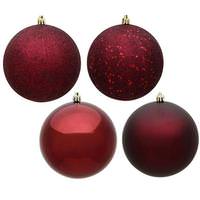 Vickerman 10" Burgundy 4 Assorted Finish Ball Ornament (Set of 4)