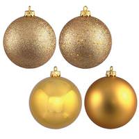 Vickerman 12" Gold 4 Assorted Finish Ball Ornament (Set of 4)