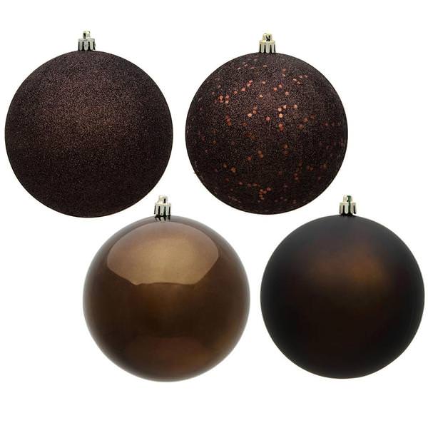 12" Chocolate 4 Assorted Finish Ball Ornament (Set of 4)