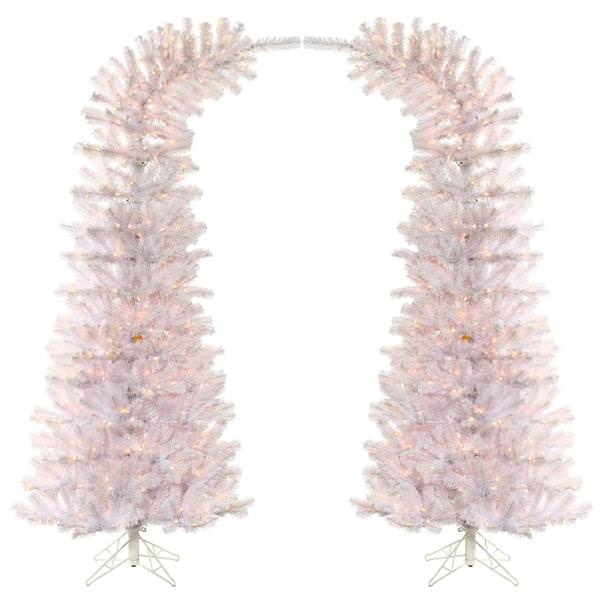 7.5' x 38'' Artificial White Whimsical Tree Arch 1000 Clear Incandescent Lights(2 piece)