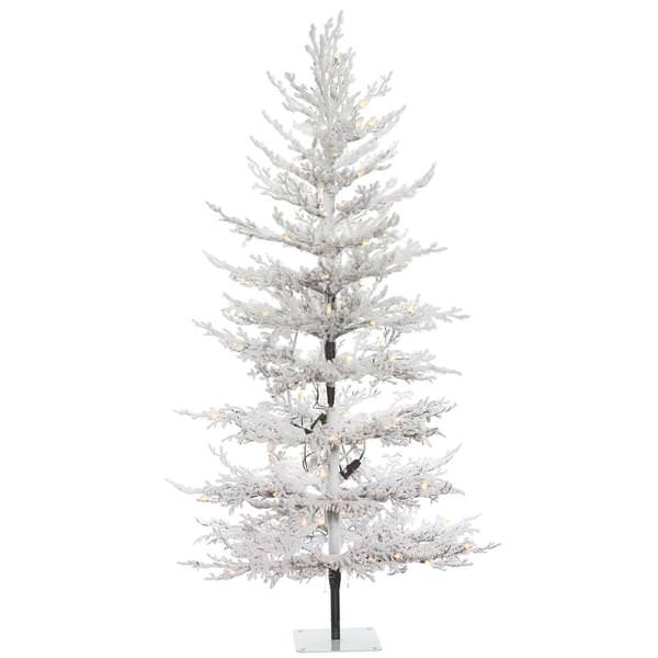 5' x 32" Artificial Flocked Winter Twig Pine Tree 100 Warm White LED Lights