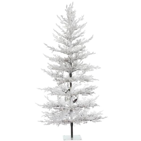 7' x 40" Artificial Flocked Winter Twig Pine Tree