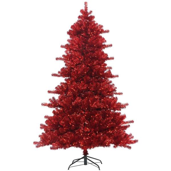 7.5' x 58" Ruby Pine Tree 750 Red LED Lights