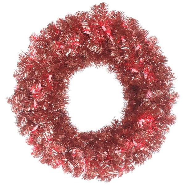 30" Artificial Rose Pine Wreath 70 Pink LED Lights