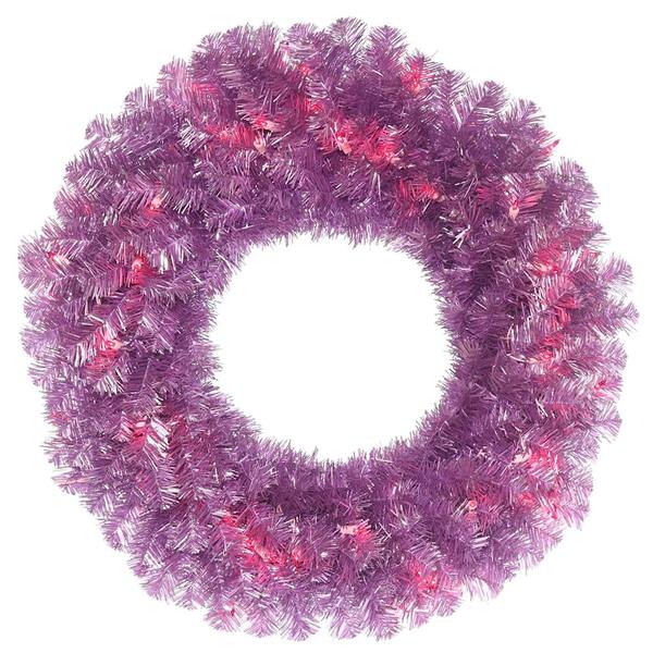 30" Artificial Violet Pine Wreath 70 Mauve LED Lights