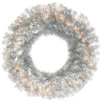 Vickerman 30" Artificial Antique Silver Pine Wreath 70 Warm White LED Lights
