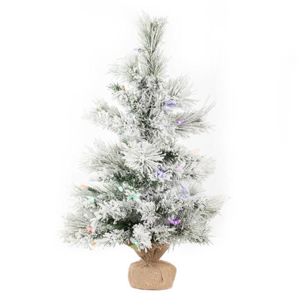 24" x 15" Artificial Flocked Kersey Pine Christmas Tree with 35 Dura-Lit® LED Multi-Color Lights