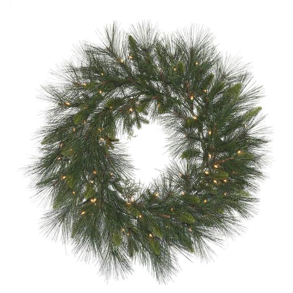 24" Artificial Spencer Mixed Pine Wreath 50 Clear Miniature Lights