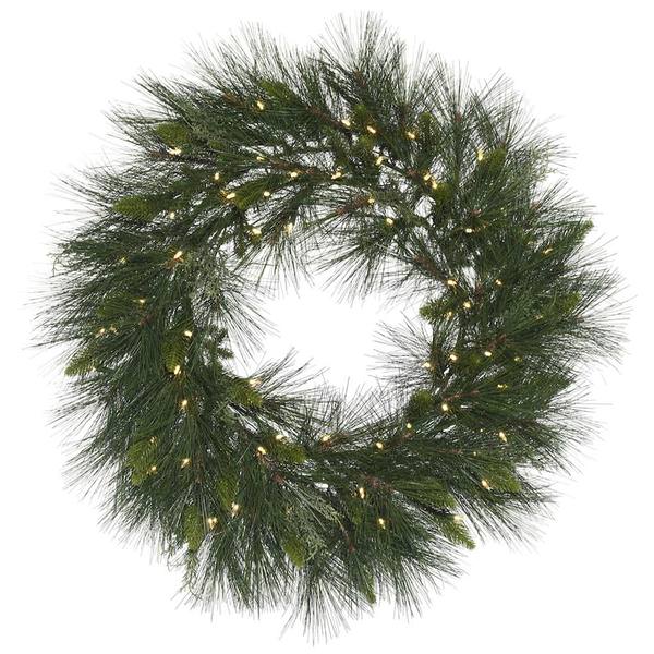 24" Artificial Spencer Mixed Pine Wreath 50 Warm White LED Lights