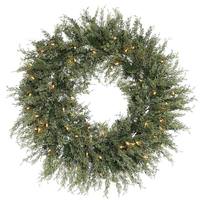 Vickerman 24" Artificial Juniper Pine Wreath 50 Clear Miniature Lights