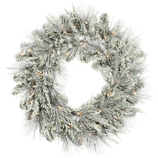 24" Artificial Frosted Mixed Pine Wreath 50 Clear Miniature Lights