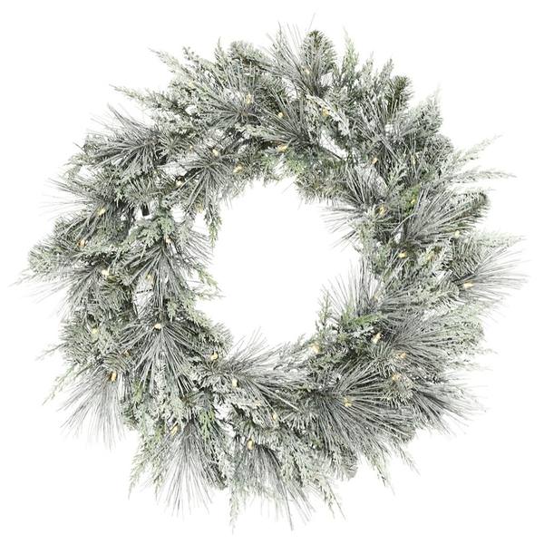 30" Artificial Frosted Mixed Pine Wreath 70 Warm White LED Lights